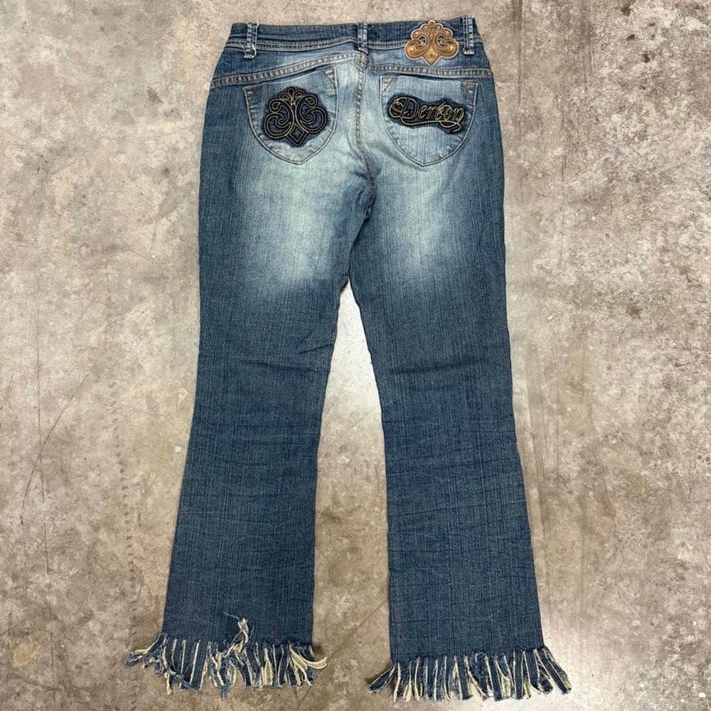 Y2K House of Deréon By Beyoncé Dark Wash Distressed Fringe Bootcut Jeans 28x28